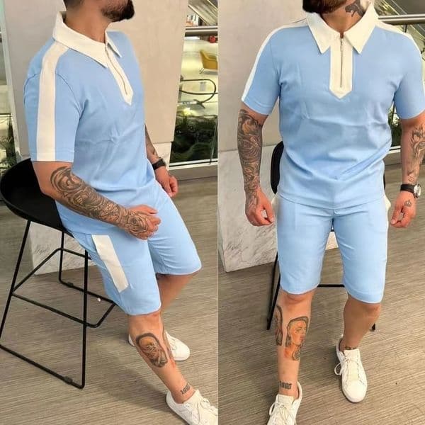 2024 Sportswear Set for Men - Summer Trendy Casual Short-Sleeved Polo Shirt and Loose Shorts Two-Piece Set with Hong Kong Style 240810