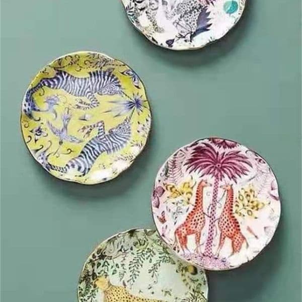 Dinnerware: Hand-Painted Forest Animal Trinket Dish, Ceramic Decorative Tray For Home, Cute Serving Platter B5