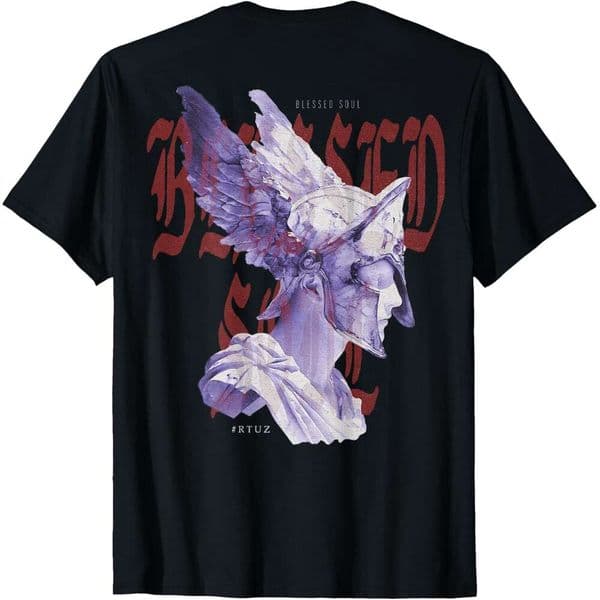 Casual T shirt for Mens Holy angel God Modern hip hop vintage graffiti urban back print streetwear T-Shirt Shirts Graphic Tee Tops Clothes Short sleeve Free shipping