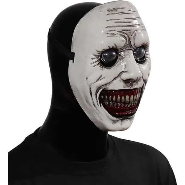 Halloween Exorcist Terrifying Smile White Eyes Mask Terrifying Smile Devil Adult Full Face Plastic Mask Halloween Costume Party Carnival W240809