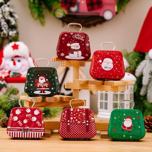 Christmas Tinplate Candy Box Handbag Treat Candy Case Gift Container Jewelry Storage Case Holiday Decoration HW0323