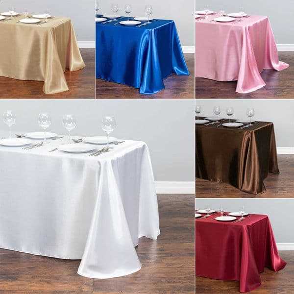 White tablecloth polyester rectangular satin used for birthday Christmas home decoration wedding supplies 240812