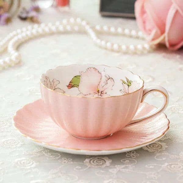 Pink Porcelain Tea Cup and Saucer Set 200ML English Afternoon Tea One Set Breakfast Milk Cup Coffeeware Coffee Mug Cup Ceramic 240810