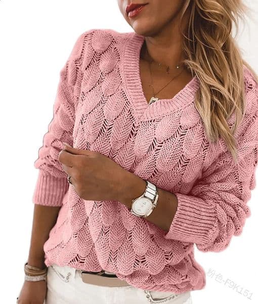 Sweater Fashion Womens Pullover Long Sleeve Women Pullover V-neck Hollow Out Solid Color Casual Sweater Top 240813