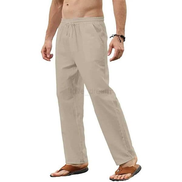 Mens Cotton Linen Pants Casual Loose Pants Male Breathable Solid Color Drawstring Jogger Yoga Baggy TrousersXJ240813