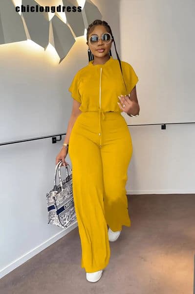 Summer Fashion Sports Style Two Piece Set for Women Casual Drawstring Top Split Wide Leg Pants Two Piece Set Women 240813