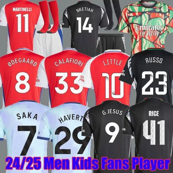 s 4xl 24 25 saka soccer jerseys g jesus rice odegaard havertz gunners martinelli smith rowe thomas nketiah zinchenko saliba trossard football shirt men kids kit