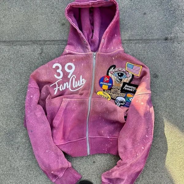 Y2K Zipper Hoodie Retro Multi Color Pattern n Sportswear Mens Hip Hop Harajuku Gothic Casual 240809