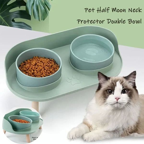Cat Double Bowl Tilt Protection Pet Feeder Anti slip Cat Water Bowl Dog Food Bowl Adjustable Height Pet Supplies 240812