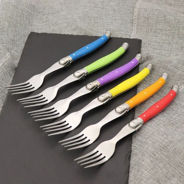 2026 New 6 Piece Laguiole Steak Rainbow Dinner Colorful Table Fork Stainless Steel Bar Restaurant Tableware Family Set 240810 Free Shipping