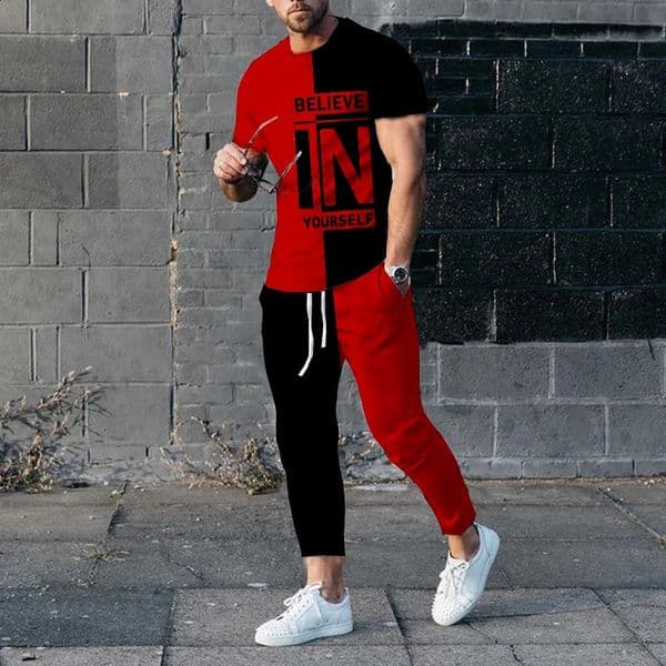Men Fashion Short Sleeve T-shirt Trousers Sets Vintage 3D Print Oversize Tracksuit Two Piece Sportwear Suit Outfit Clothes 240813