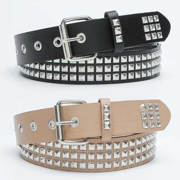 Gothic punk style womens retro rivet PU leather belt jeans belt buckle Y2K girl fashion belt belt W240807