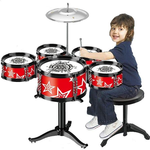 Jazz Drum Set for Kids 3 Drums / 5 Drums with Small Stool Drum Stick Set Music Instrument Educational Toys for Beginners Gifts 240812
