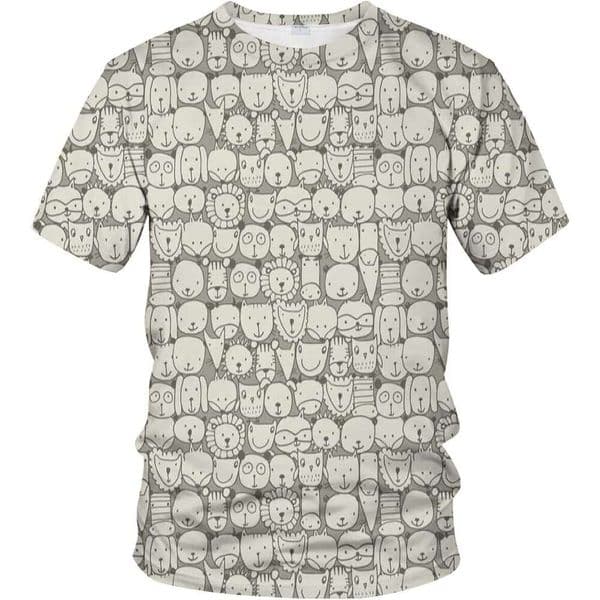 Mens T shirt 3D Novelty T-Shirt Smiling Animal Faces in Nursery Pattern Art Print shirts tshirt graphic tee Casual tops summer clothes Short sleeve Free shipping
