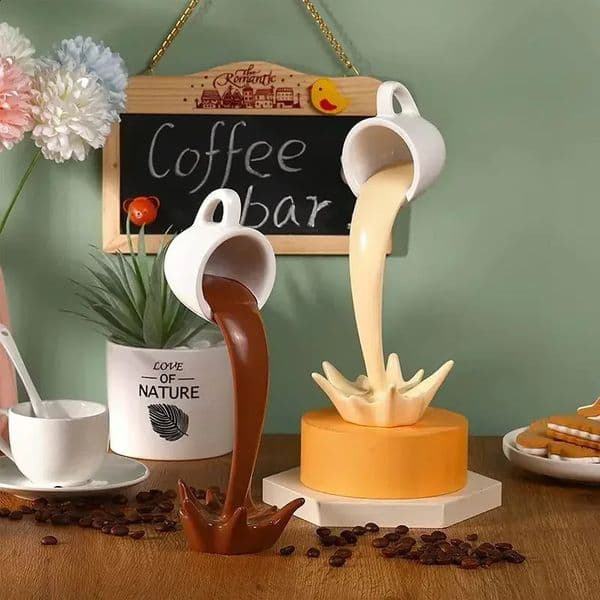 Floating Spiral Coffee Cup Sculpture Kitchen Decoration Spiral Magic Casting Splash Creative Desktop Decoration Home Decoration 240810