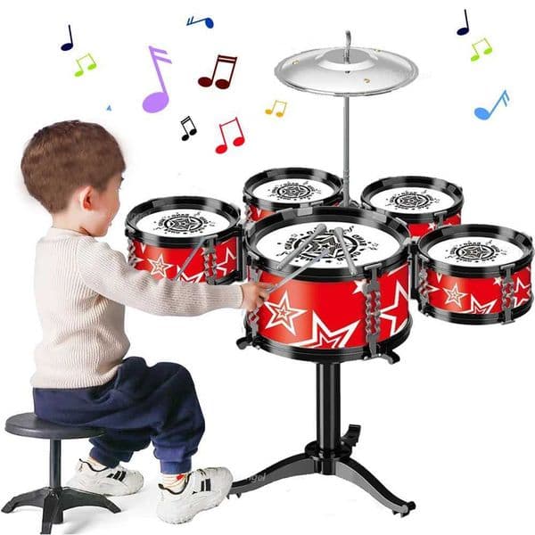 2026 New Jazz Kid / Drums With Small Stool Drum Stick Set Sic Instrument Educational Toys For 3 5 Years Gifts Y240813 Toy