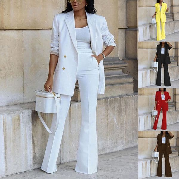 Autumn Women Set 2ps Pants Set Elegant Blazer Pants Jacket Clothing Business Coat Female Trouser Suits Casual Wide Leg Pants 240813