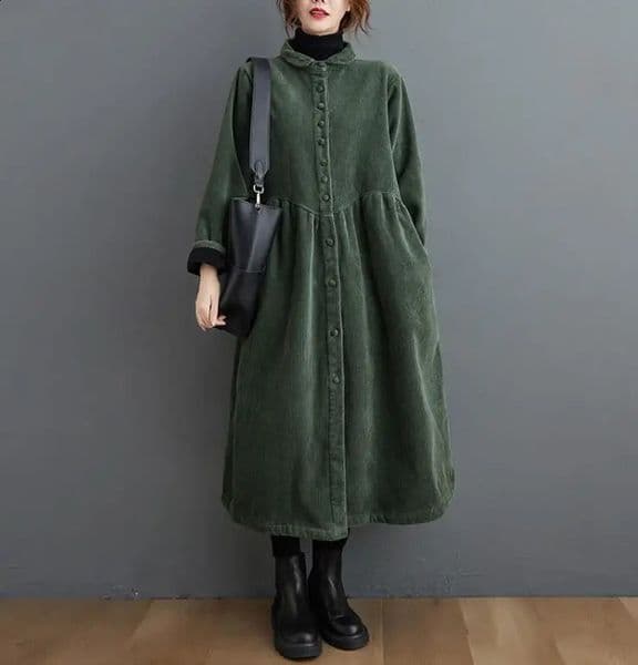2024 Winter Women Trench Fleece Long-sleeved Loose Corduroy Solid Color Vintage Fashion Casual Women Long Warm Coat YoYiKamomo 240813