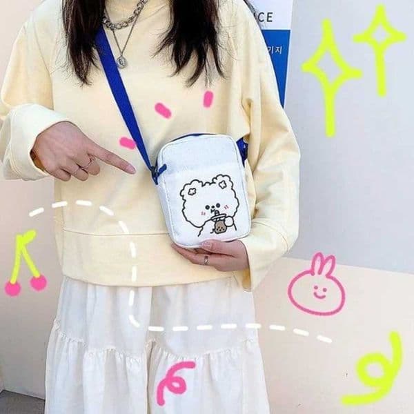 Kawaii shoulder bag for girls student small canvas fully matched mobile phone bag fashionable strap cross body bag cute ladies daily travel handbag W240813