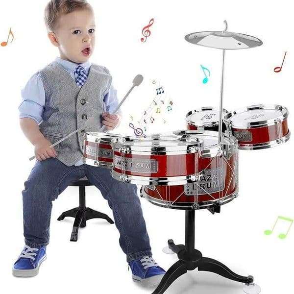 Kids Drum Set Musical Toy Drum Kit for Toddlers Jazz Drum Set with Stool 2 Drum Sticks Cymbal and 5 Drums Musical Instruments Y240813