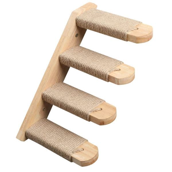 Four Step Wall Hanging Cat Climbing Shelves with Sisal Rope Ladder  Customizable Left & Right Orientation