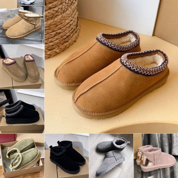slippers tazz mustard seed platform classic designer ultra mini boot Sand chestnut fur slides winter women men slip-on shoes suede upper wool fall