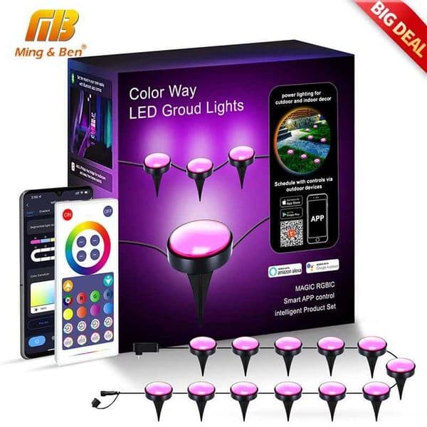 MINGBNE 15PCS Outdoor RGB Smart Lawn Lamp 12W IP67 Waterproof Led Spot Lights Tuya APP/Voice Control with Alexa/Google for Garde CL240813