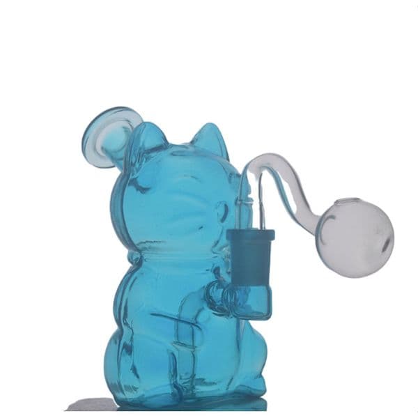 Wholesale Mini Colorful Thick Glass oil burner Bong Hookah Shisha Smoking Waterpipe Bubbler Pipes Filter Herb Tobacco Bowl Portable Cat Stand Cigarette Holder