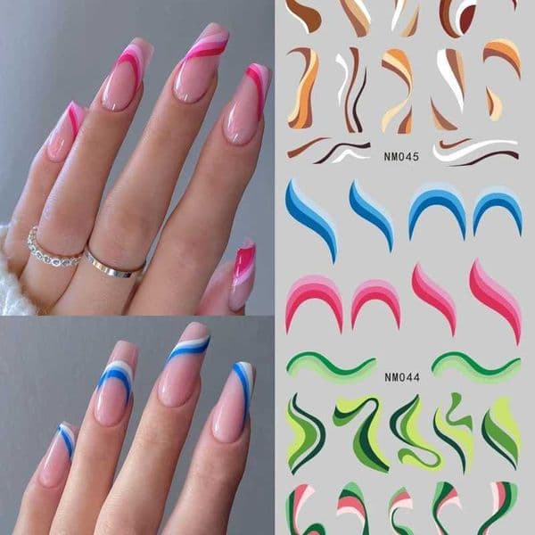 12patterns Colors Wave Line Flower Nail Water Decals Swirl Ribbon Silder For Nails Art Transfer Sticker Nailswag Slider DecalsXJ240814