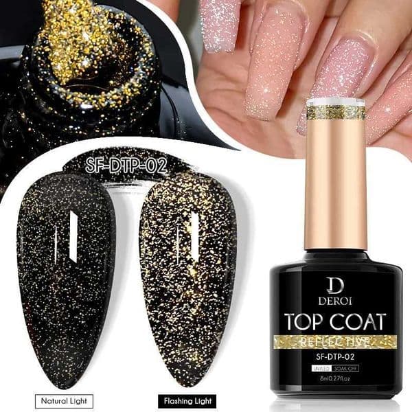 Clear Nail Polish Flash Top Coat UV Gel Glitter No Wipe Top Coat Gel Rubber Base Coat Soak Off Manicure Semi Permanent Nail ArtM240814