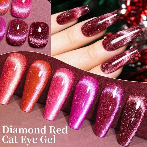 BOZLIN 7.5ml Diamond Red Cat Eye Gel Amber Jelly Red Pink Transparent Sparkling Glitter Soak Off Varnish Semi Permanent NailsM240814
