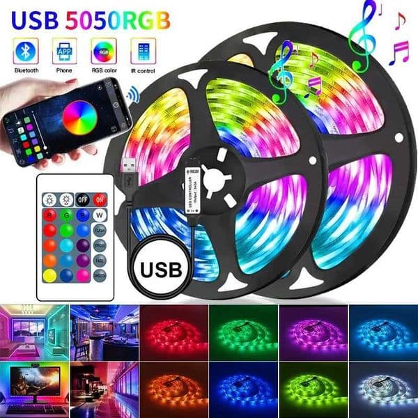 LED Strip Lights 5V USB Bluetooth 5050 RGB LED Lights Flexible Lamp Tape Ribbon For Christmas Room Decoration TV Backlight 1-30m CL240815