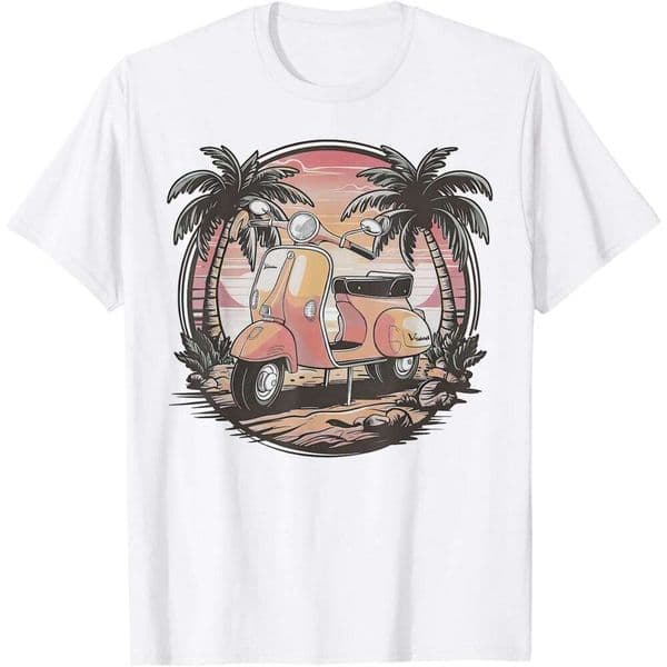 T shirt for Mens Vegas Vintage Vibes Iconic Scooter Palm Tree Sunset T-Shirt Shirts Tshirt Graphic Tee Casual Tops Clothes Short sleeve Free shipping