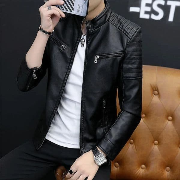 Motorcycle Jacket Mens Fashion Leather Jacket Slim Fit Stand Collar PU Jacket Male Anti-wind Motorcycle Jackets Men Coat 240814