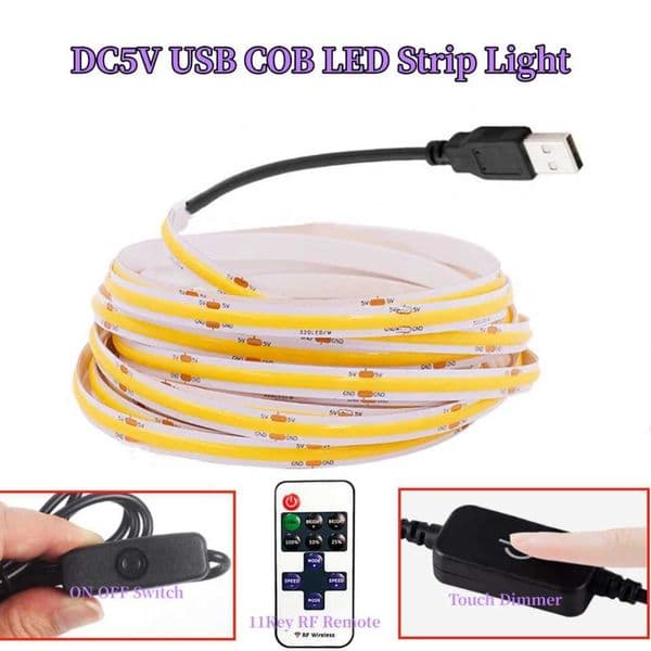 320LEDs/m COB LED Light Strip 5V USB RA90 Bendable Linear Lighting Diode Tape Lamp TV Backlight Room ON OFF Switch RF Dimmer CL240815