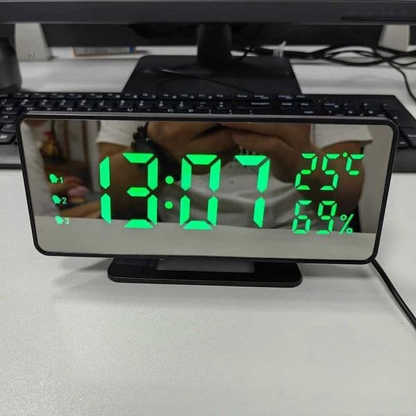 USB Plug-in Digital Alarm Clock with Temperature Humidity 3 Alarms Snooze Table Clock Night Mode 12/24H Electronic LED ClockM240814