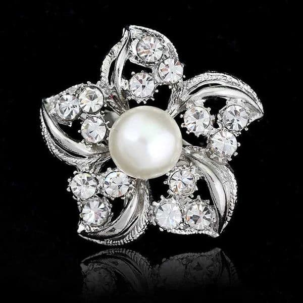 Womens fashion flower pearl rhinestone galvanized brooch wedding bride brooch W240815
