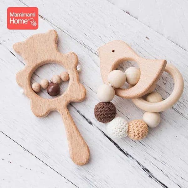1Set Baby Toys Music Rattle Wood Crochet Bead Bracelet Wooden Rodent Chew Play Gym Montessori Baby Teether Products Newborn GiftM240815