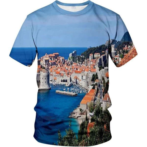 Fashion Mens T shirt 3D Novelty T-Shirt Old City Defense Walls in European Architecture Monumental and Historic shirts graphic tee Casual tops clothes Short sleeve