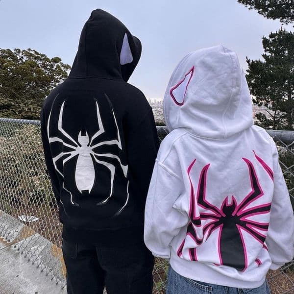 Y2K Goth Zip Up Hoodie Rhinestone Embroidery Pattern Sweatshirt Men Women Harajuku Retro Hole Streetwear Unisex Boxy Clothing 240702