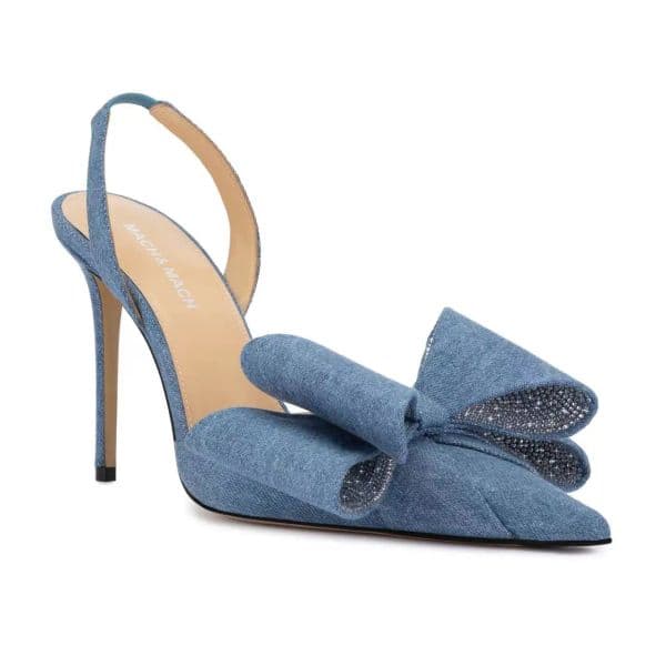 Top quality Le Cadeau Double-bow Denim women's slingbacks Sandal Bowtie Rhinestone satin sandals designer Lady highed heel Wedding Party evening Dress Shoes with box