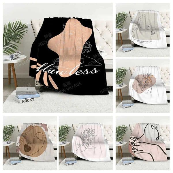 Home decoration plush Sofa blanket Morandi lines and flowers Bedspread on the bed fluffy soft blankets thick blanket for winte Y240815