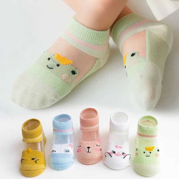 5 pairs/batch 0-5 Y childrens ultra-thin mesh socks for baby boys and girls in summer cute cotton breathable thin soft boat socks for children W240814