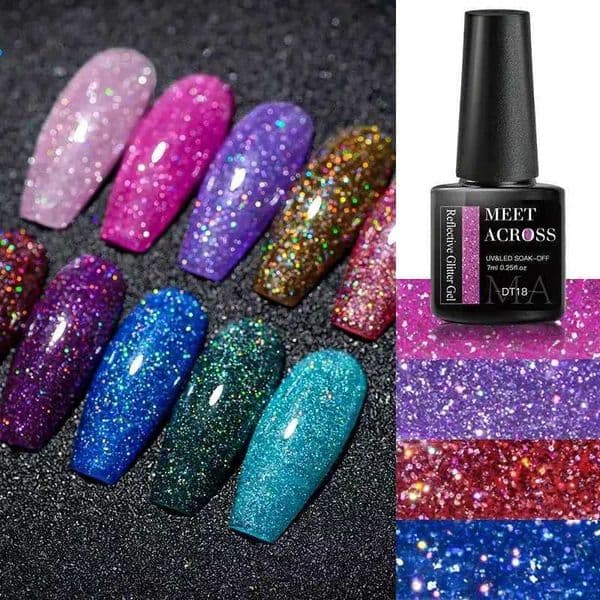 Luxury Gel Nail Polish Set MEET ACROSS 7Ml Glitter Reflective Pink maquillaje Purple Sparkling Semi Permanent Soak-Off UV Polygel Vernis Art Manicurem240814 V