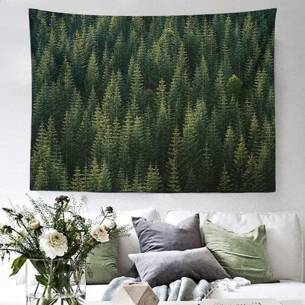 Misty Forest Tree Natural Scenery Tapestry Aesthetic Room Decoration Wall Hanging Cloth Big Size Nordic Tapestry Home Decor 240813