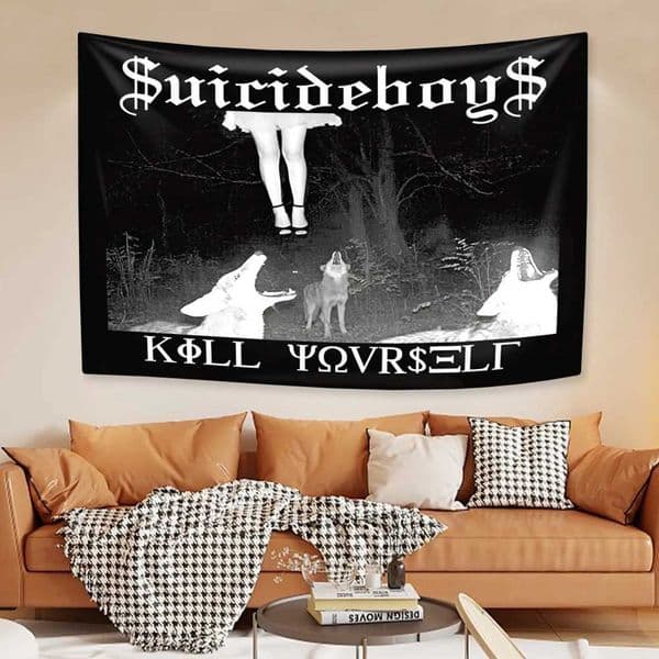 Suicideboys Kill Yourself Tapestry Wall Hanging Rapper Home Decor Aesthetic Dorm Background Teen Room Decoration Concert Banner Y240816