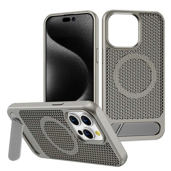 Luxury Cooling Stand Magnetic Phone Case For iPhone 15 14 11 12 13 Pro Max Heat Dissipation Plain Color Shockproof Back CoverM240816