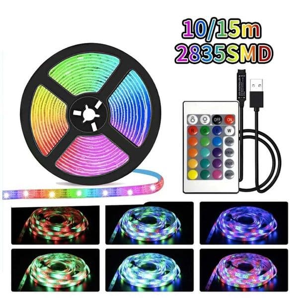 10M/15M/20M USB LED Strip Light 2835 RGB Remote Control Flexible Lamp Tape Lights Ribbon TV Desktop Screen BackLight Diode CL240815
