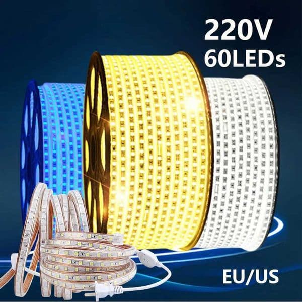 LED Lights Strip 220V 60Leds/m IP67 Waterproof Warm White With Eu Plug Flexible Led Light Smd 5050 Waterproof Outdoor Lamp CL240815