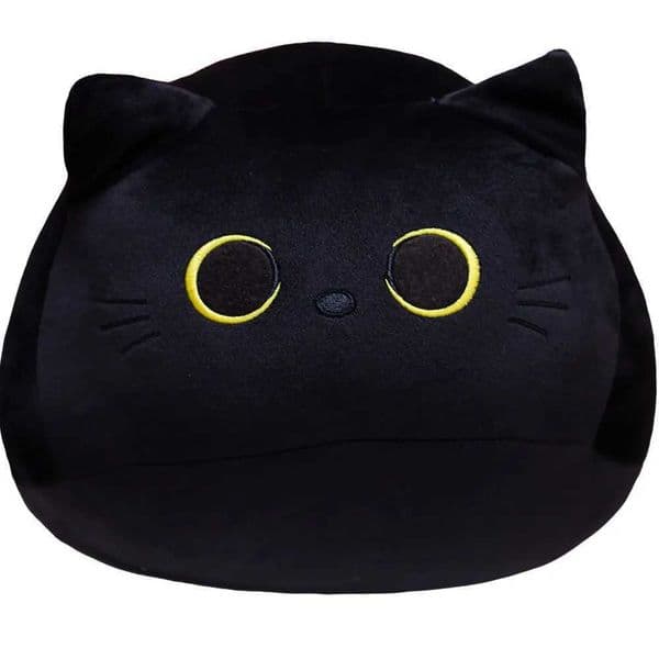 Black Cat Plush Throwing Pillow Toy Cute Round Ball Big Eyes Chair Cushion Sleeping Throwing Pillow Cat Doll Childrens Birthday Gift W240816